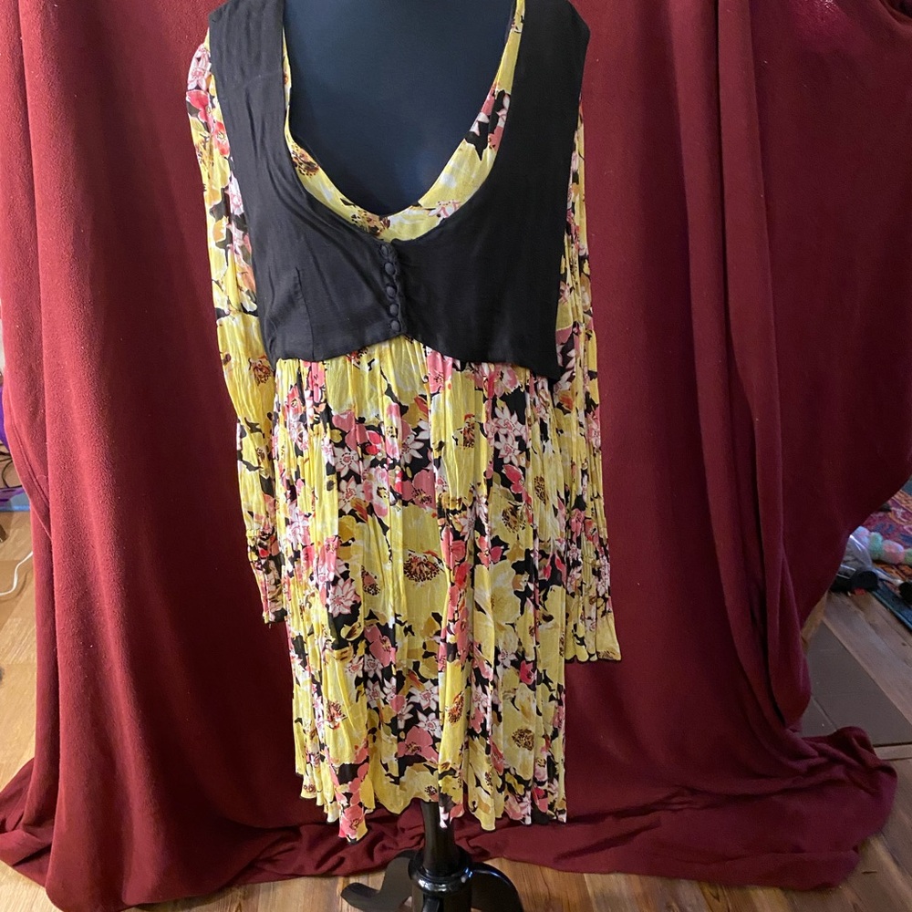 Free People Fun Floral Dress with Black Vest